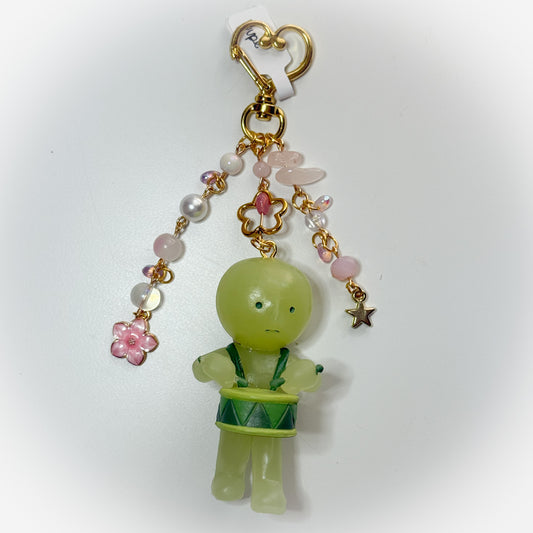 Pink Beaded Smiski Keychain (Gold)