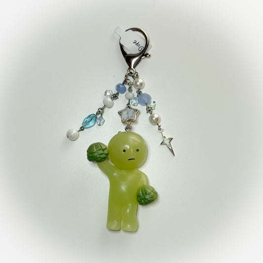 Blue Beaded Smiski Keychain