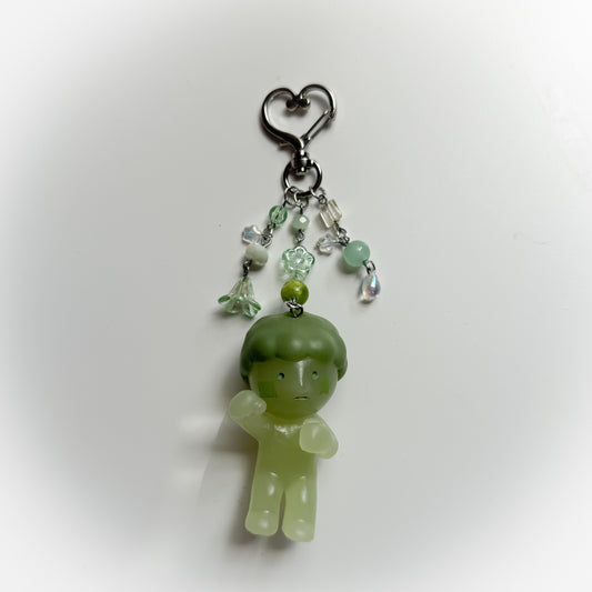 Green Beaded Smiski Keychain